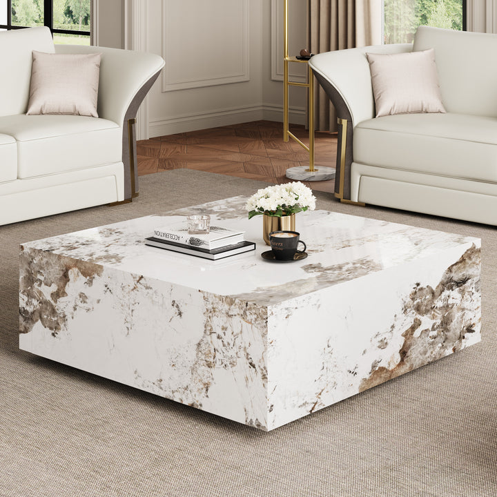 39" Square Sintered Stone Block Coffee Table With Storage Modern Off White Living Room Table