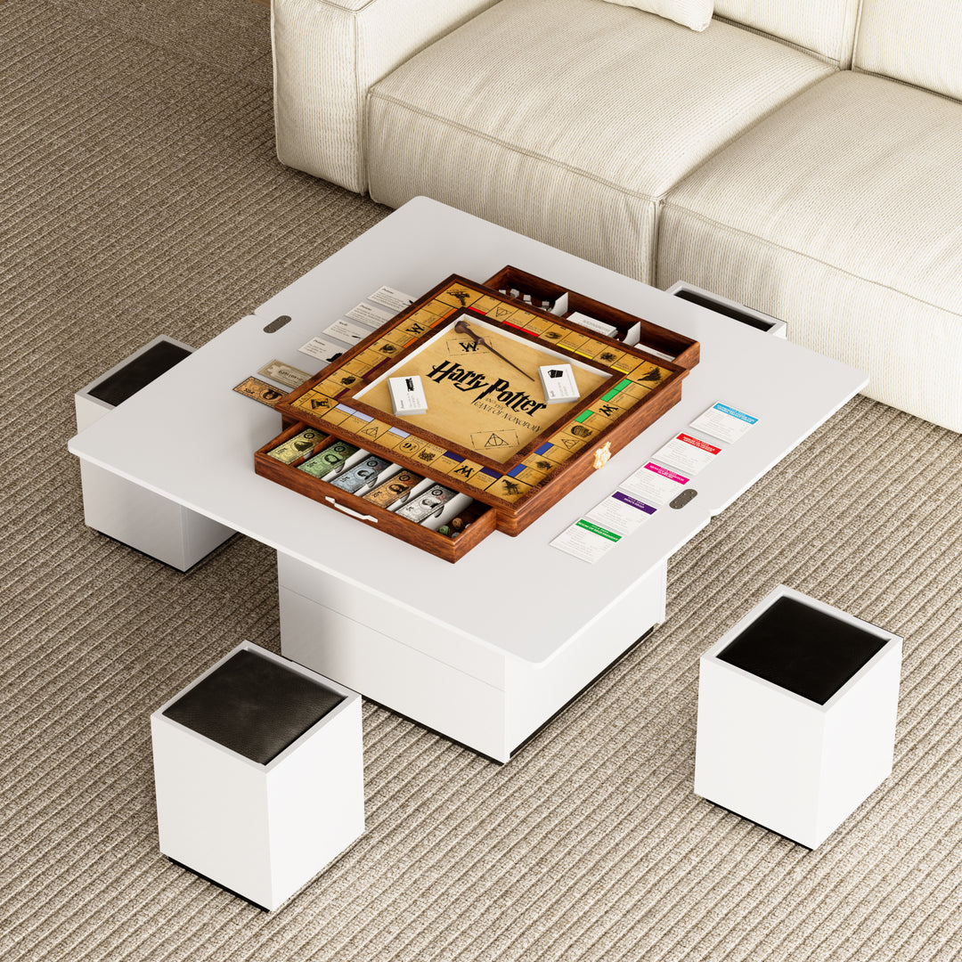 Modern White Lift Top Glass Coffee Table with Drawers & Storage Multifunction Table