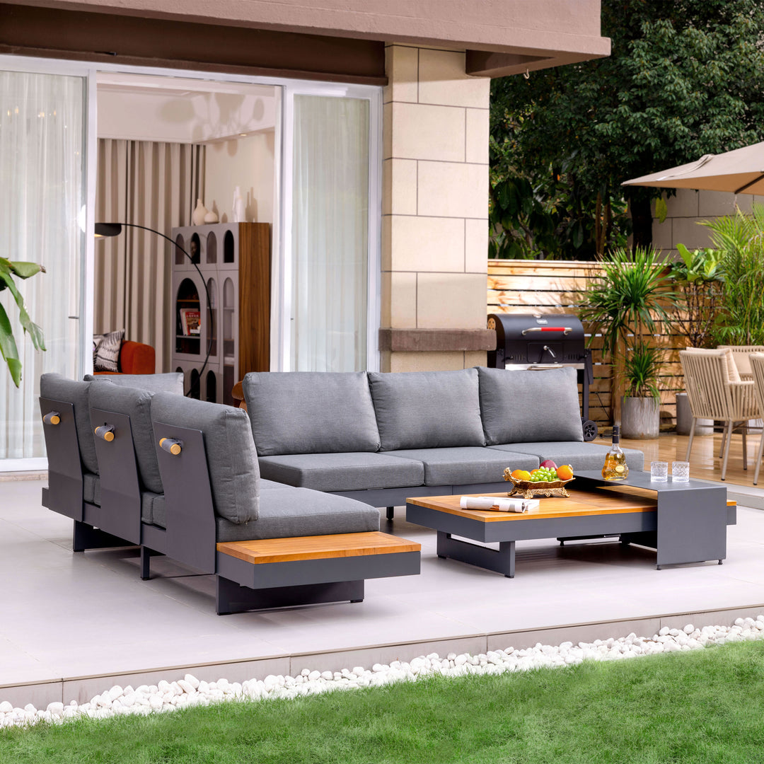 4 PCS L Shaped Outdoor Sectional Sofa Set Modern Yard & Patio Furniture for 6 Person in Gray Cushion & Pillow Included