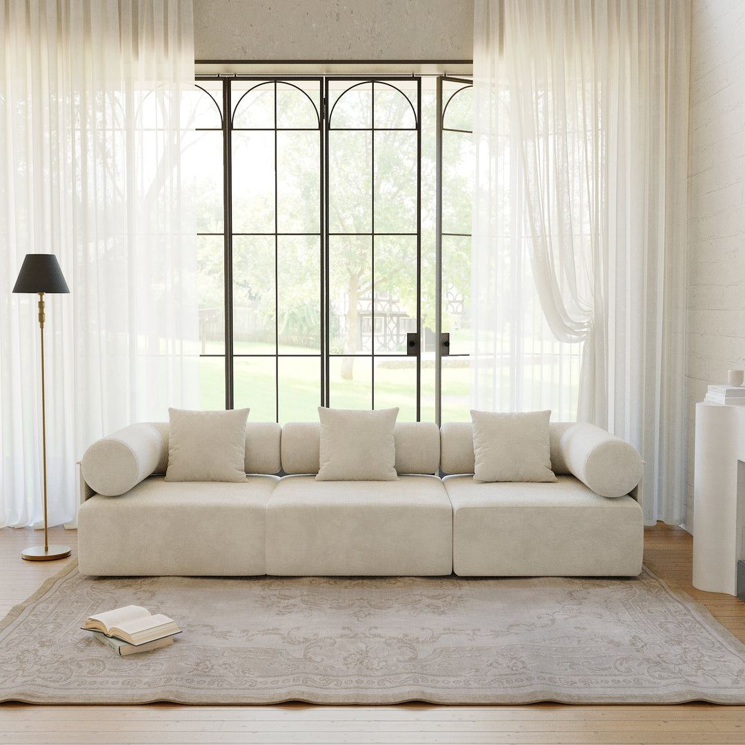 2800mm 3-Piece Modular White Performance Velvet 3-Seater Sofa