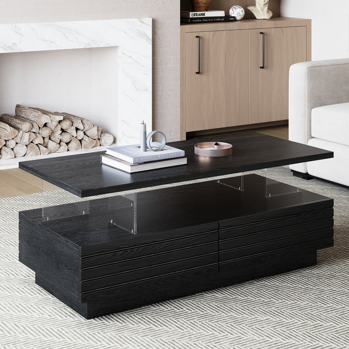 Lumoe 1200mm Modern Black Rectangular Acrylic LED Lights Coffee Table with Storage