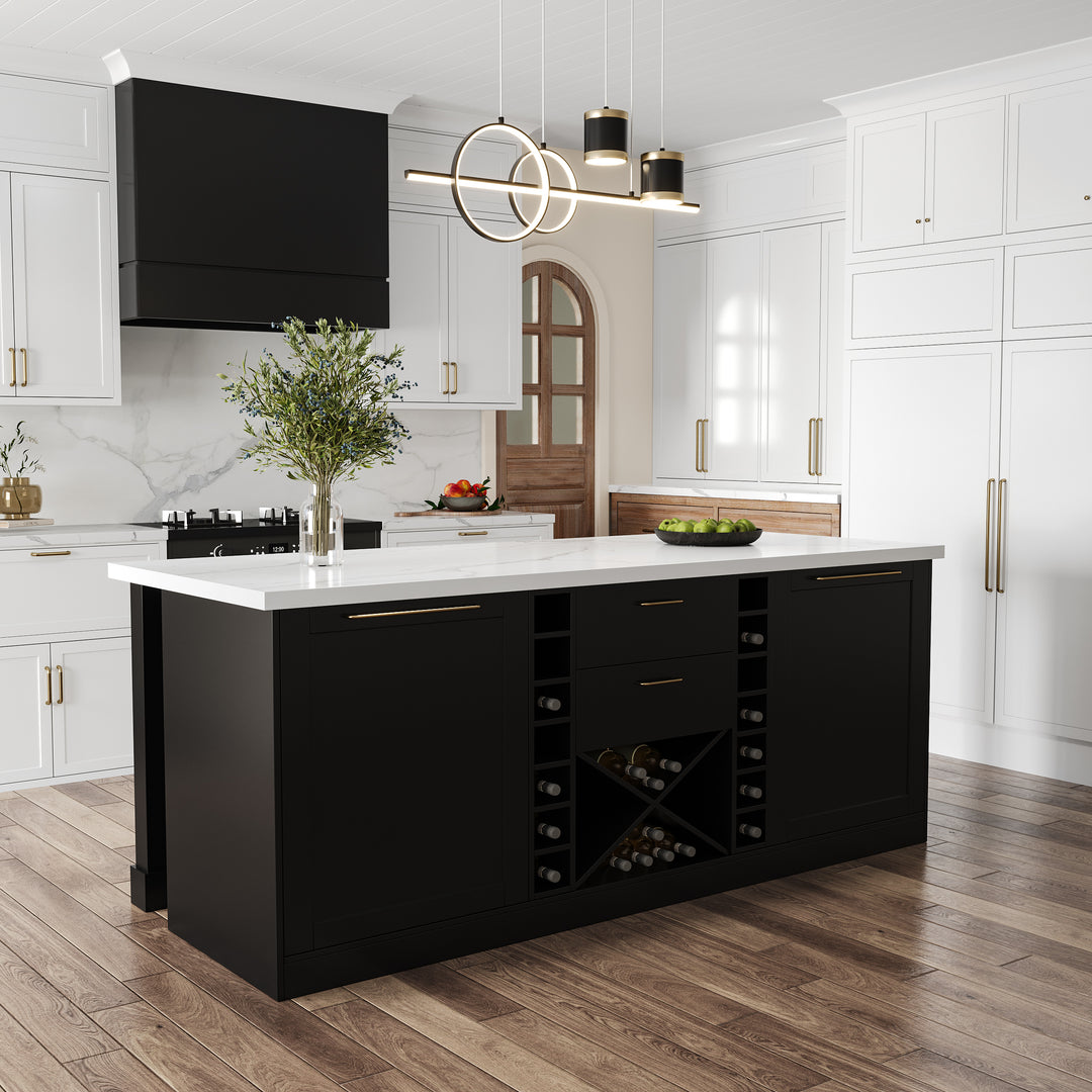 72'' Marble Kitchen lsland Faux Marble with Wine Storage Black Modern Large Kitchen Cabinet