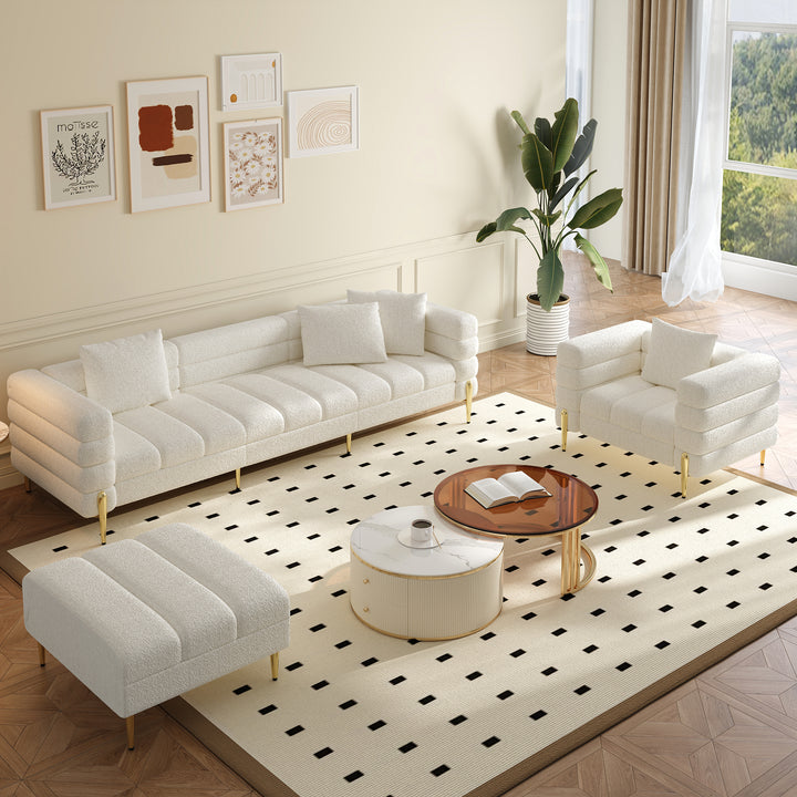 2600mm Boucle Modular L-Shaped Couch with Chaise Modern White 3-Seater Sofa