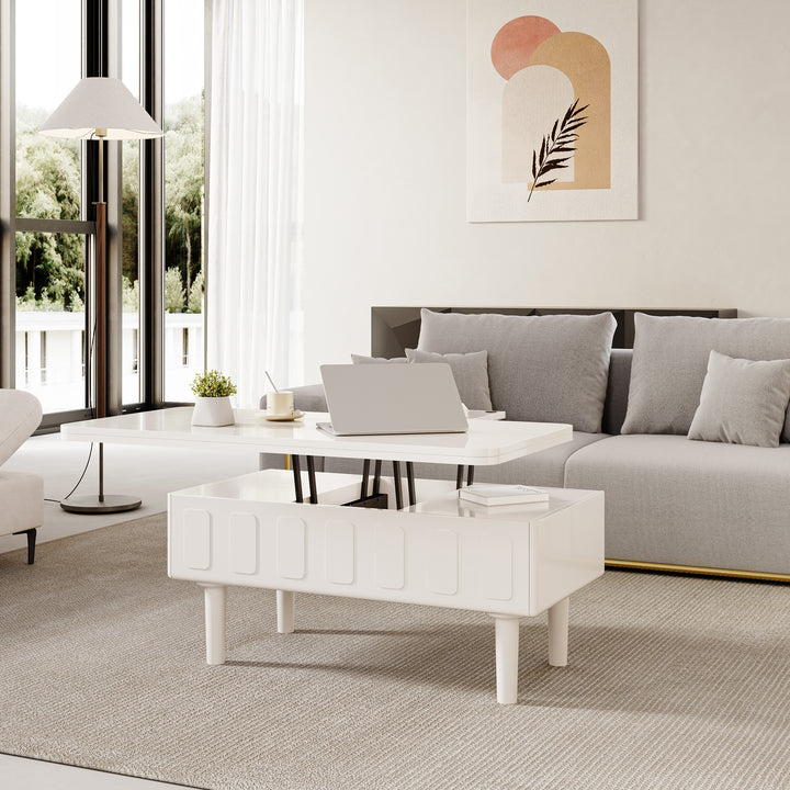 Lift Top White Coffee Table with Storage Square Modern Cocktail Table