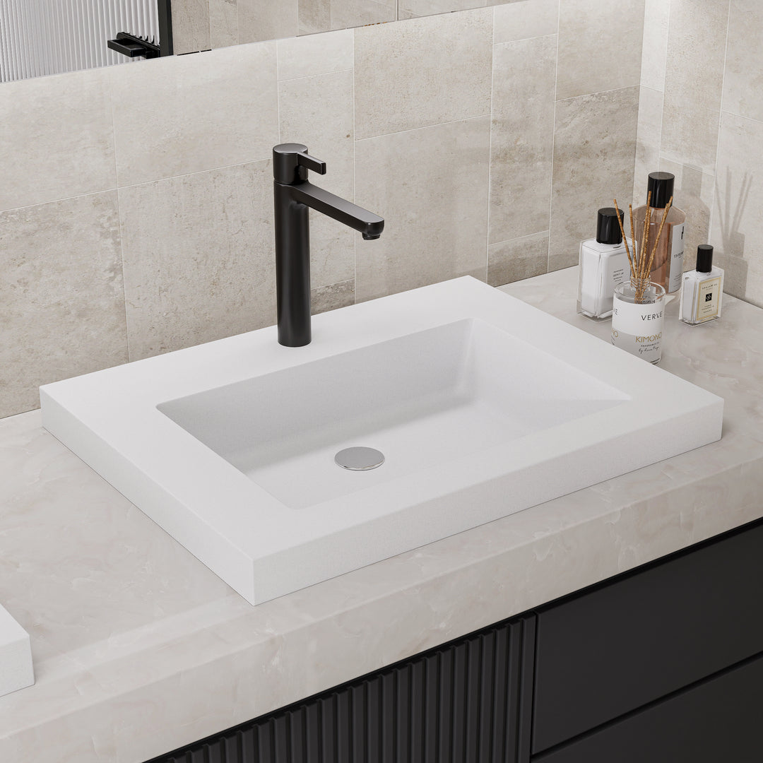 584mm Rectangular Concrete white Drop-in Bathroom Sink