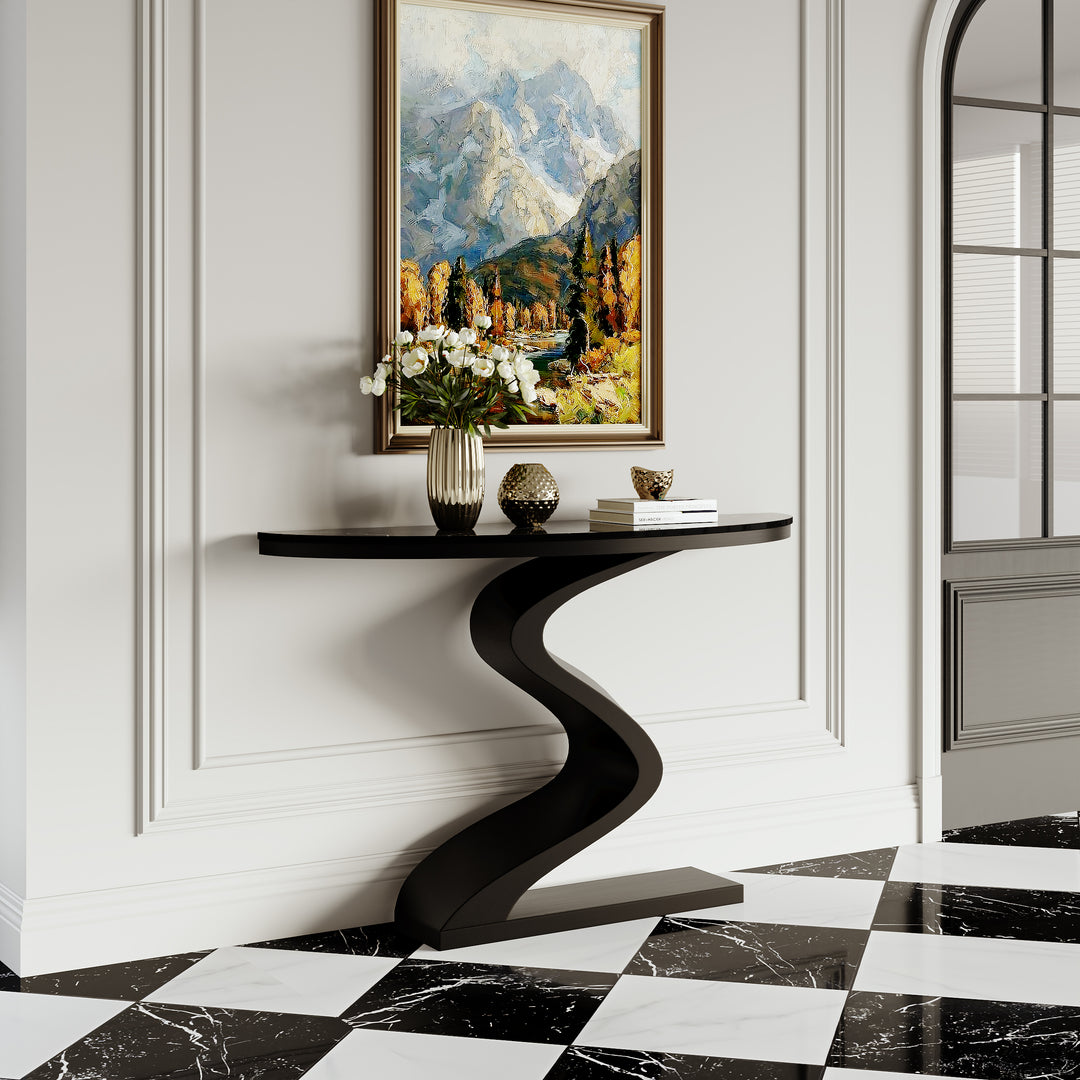 Curved Console Table with Sintered Stone Top Half Moon Shape Entryway Furniture in Black (1000mm Wide)