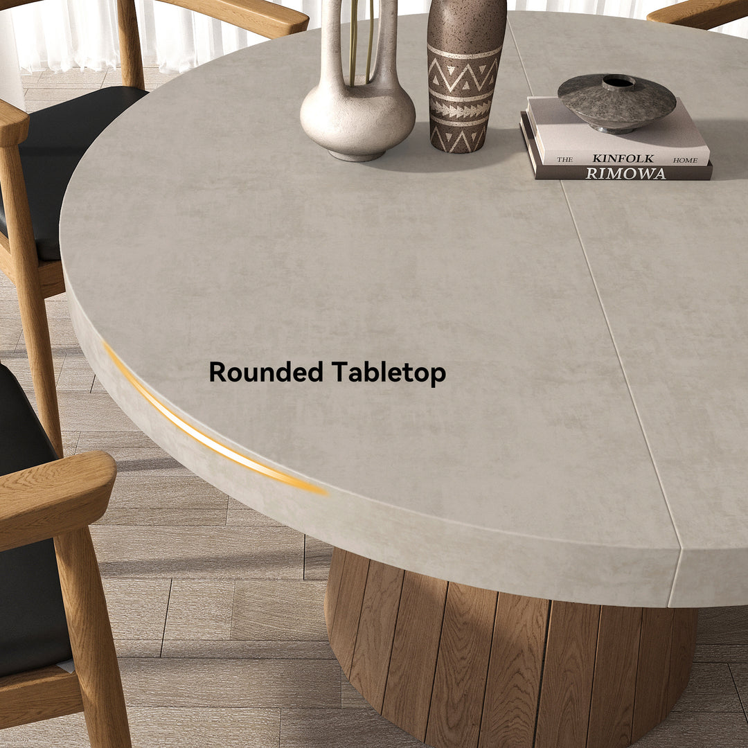 Japandi 39"-55" Extendable Dining Table for 6 Gray Oval & Round Table Pedestal