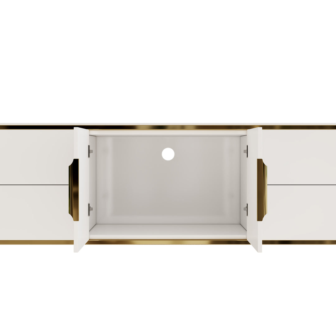 2200mm Modern Elegant Oval TV Console with Drawers & Doors in White