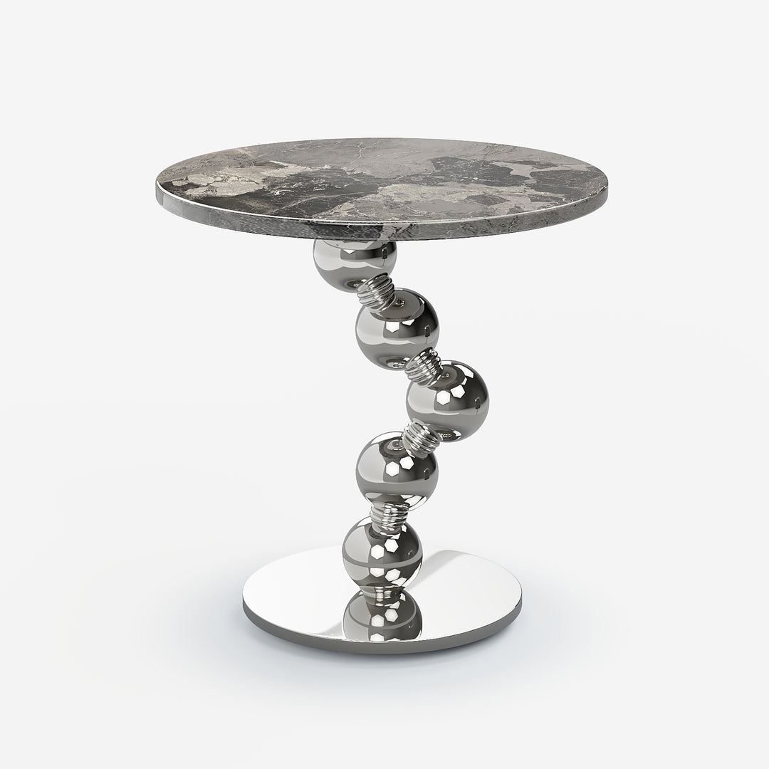 500mm Silver Side Table Round Faux Marble Top Chrome Base