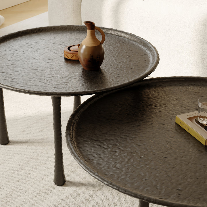 Round Aluminium Alloy Black Metal Nesting Coffee Table Set