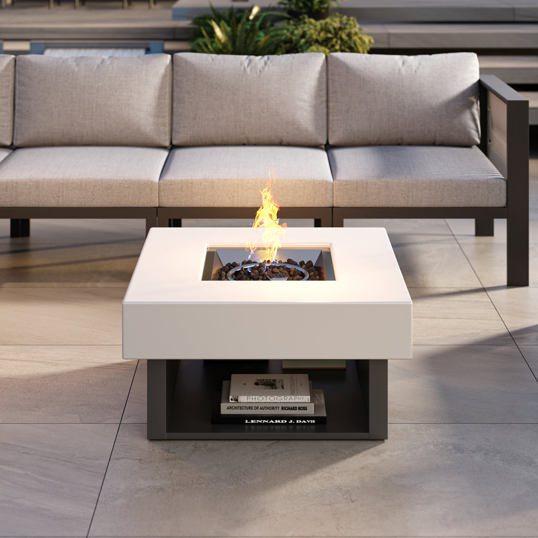 Smokeless Propane Outdoor Fire Pit Table Square Patio Furniture Firepit in Aluminum Alloy (350mm High)