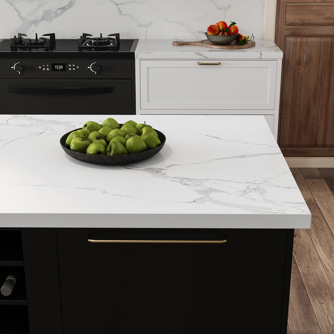 72'' Marble Kitchen lsland Faux Marble with Wine Storage Black Modern Large Kitchen Cabinet