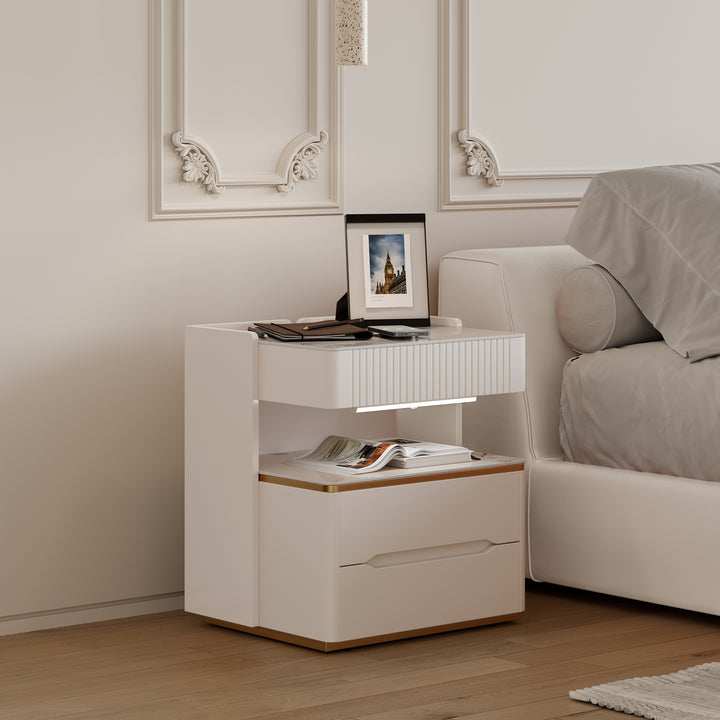 Modern Smart Nightstand with Wireless Charger & Sensor Light & Bluetooth Speakers Sintered Stone Bedisde Table