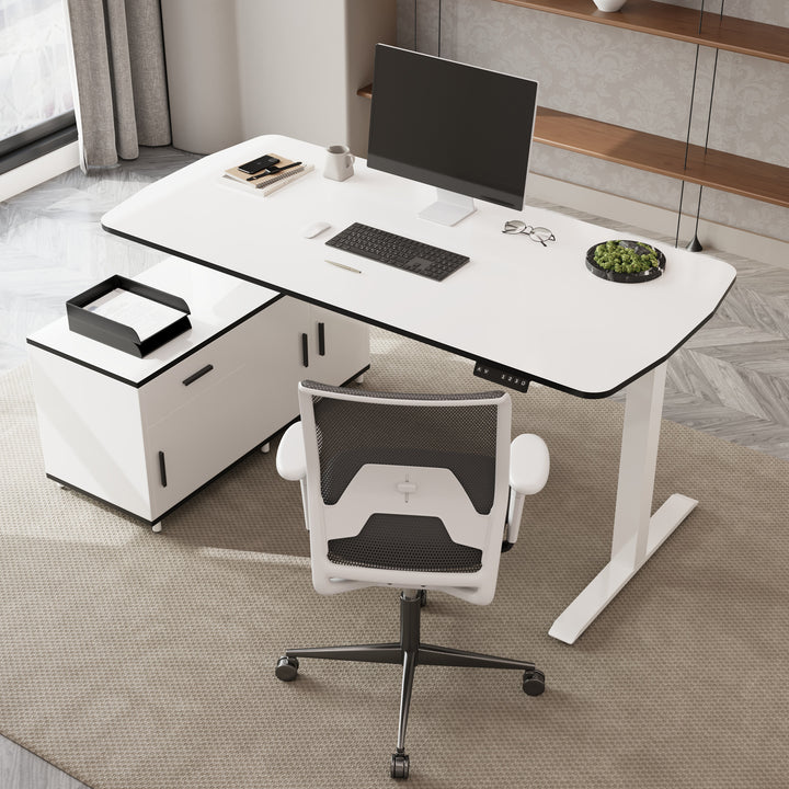 L Shaped Executive Office Desk Standing Desktop with 3 Doors & Drawer White Office Furniture Left Hand(1600mm)