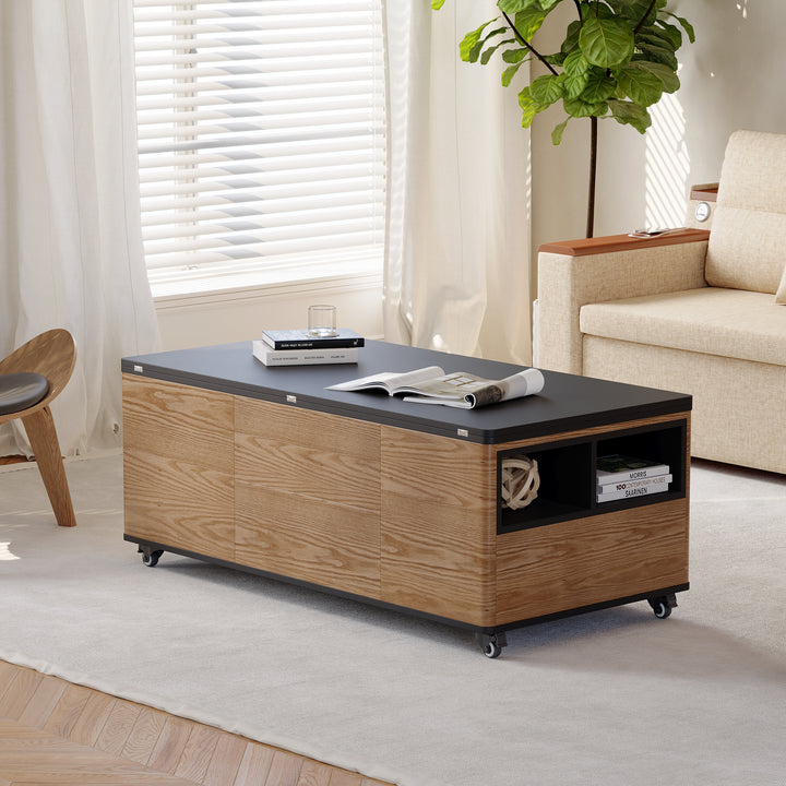 Homary Modern Lift Top Coffee Table Multi Functional Table with 3 Drawers in Walnut & Black