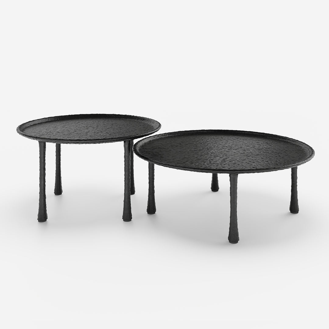 Round Aluminium Alloy Black Metal Nesting Coffee Table Set