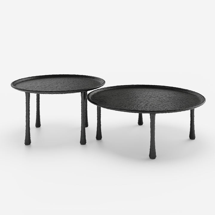 Round Aluminium Alloy Black Metal Nesting Coffee Table Set