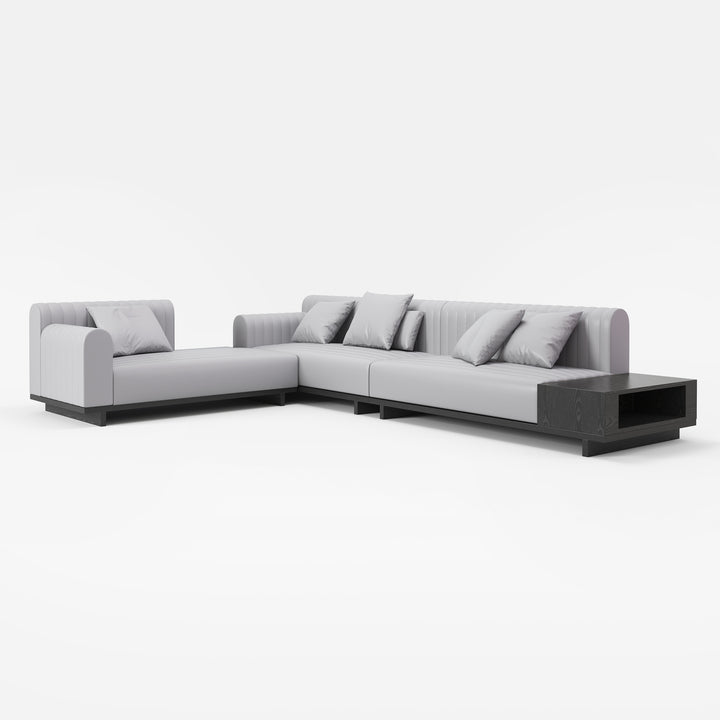 157" Faux Leather L-Shaped Sectional Sofa Modern Light Gray Sectional with Storage Side Table