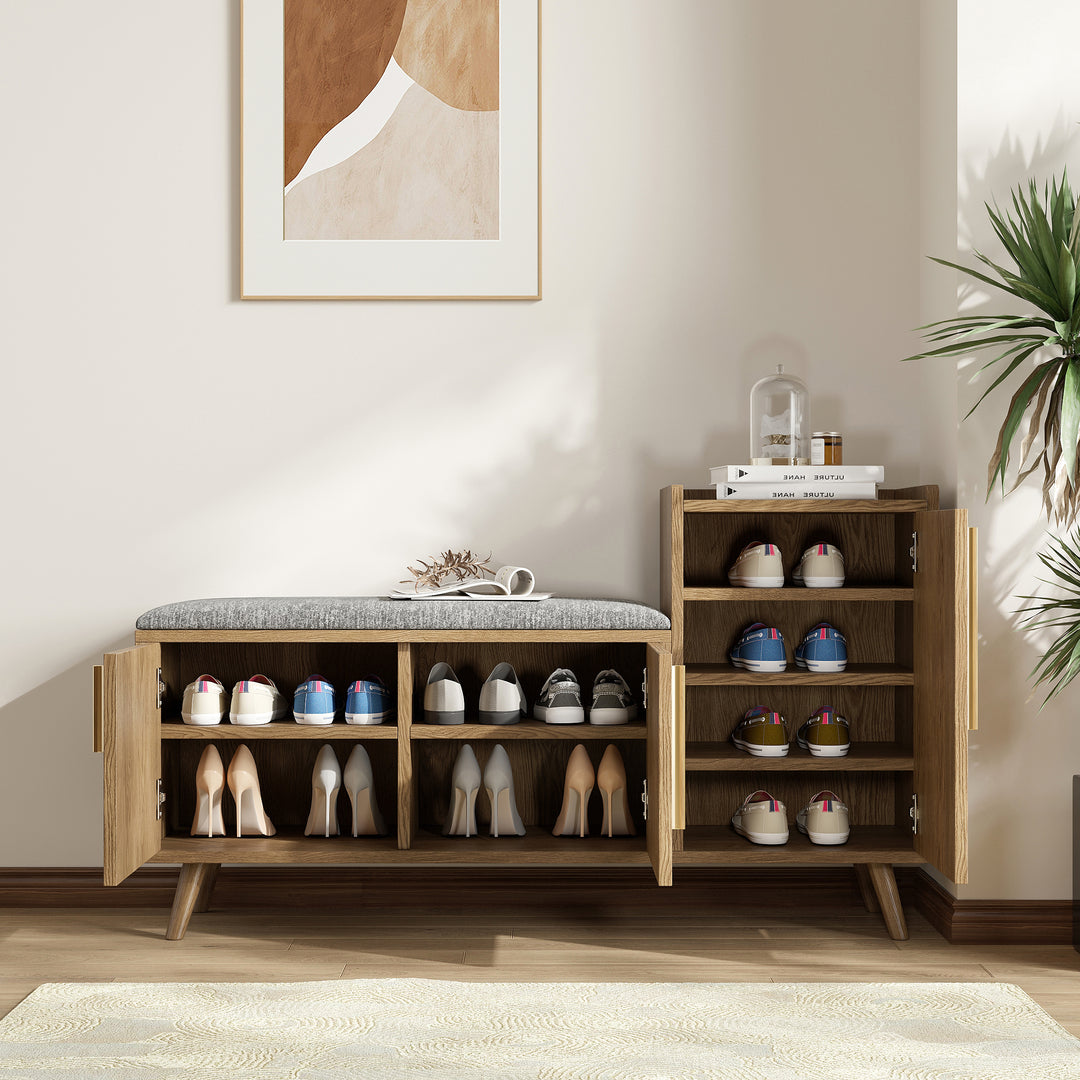 Shoe Storage Entryway Bench with Right-Side Cabinet Engineered Wood Shoe Rack in Walnut (1200mm)