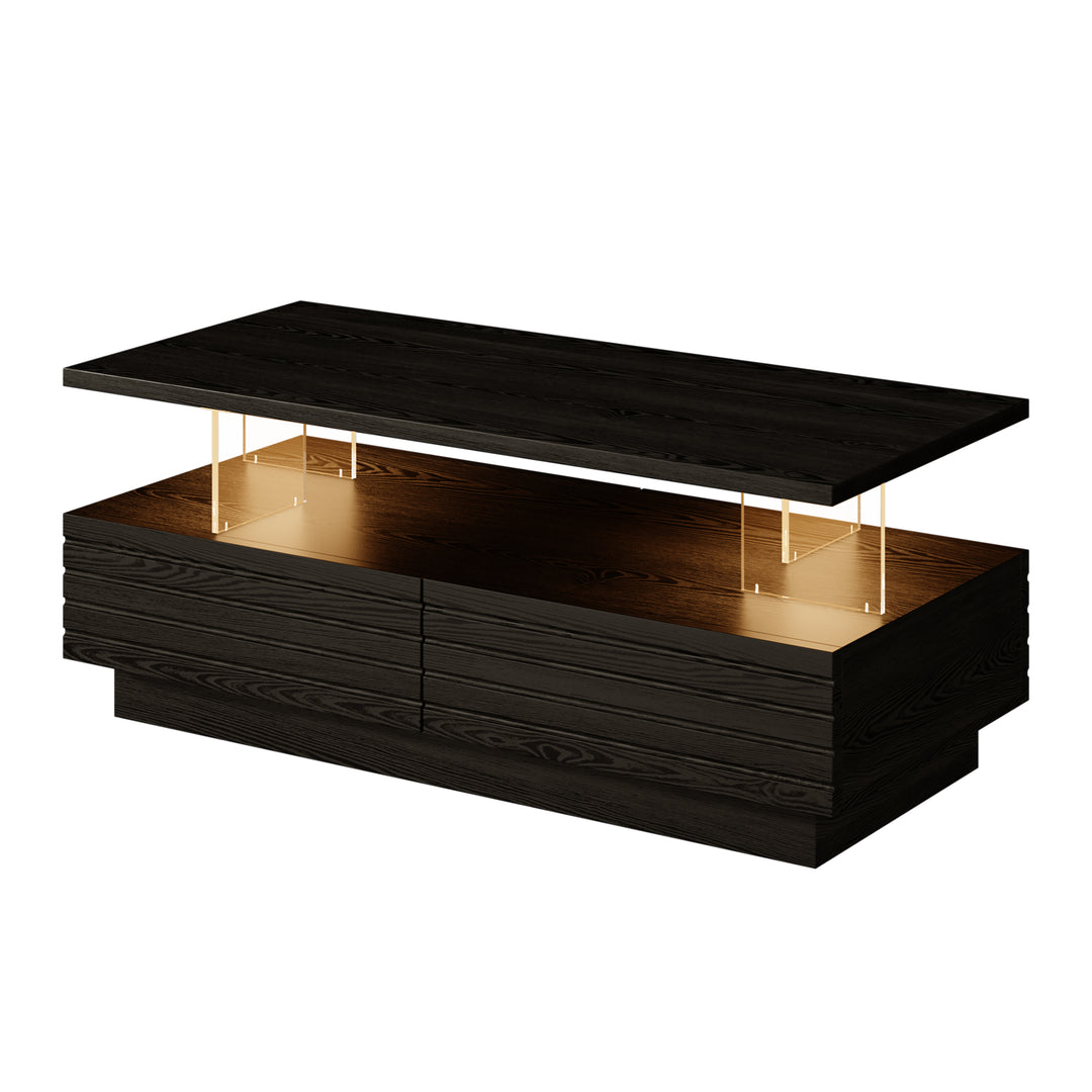 Lumoe 1200mm Modern Black Rectangular Acrylic LED Lights Coffee Table with Storage