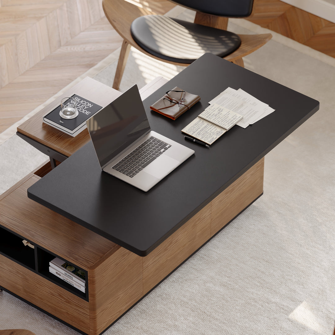 Homary Modern Lift Top Coffee Table Multi Functional Table with 3 Drawers in Walnut & Black