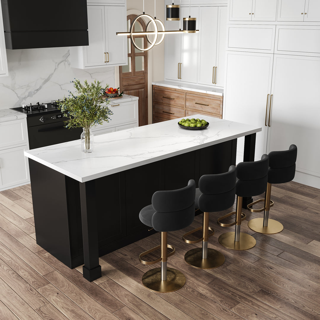 72'' Marble Kitchen lsland Faux Marble with Wine Storage Black Modern Large Kitchen Cabinet