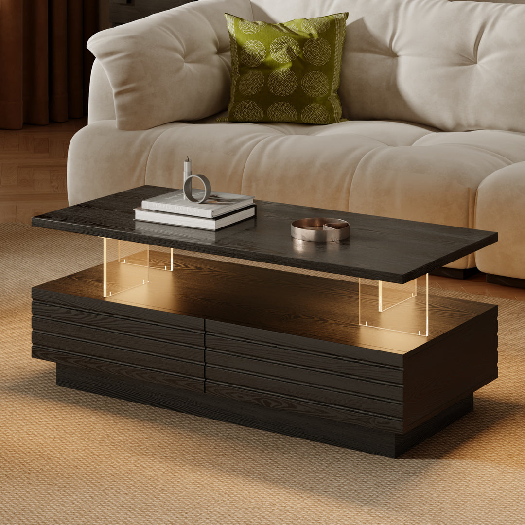 Lumoe 1200mm Modern Black Rectangular Acrylic LED Lights Coffee Table with Storage