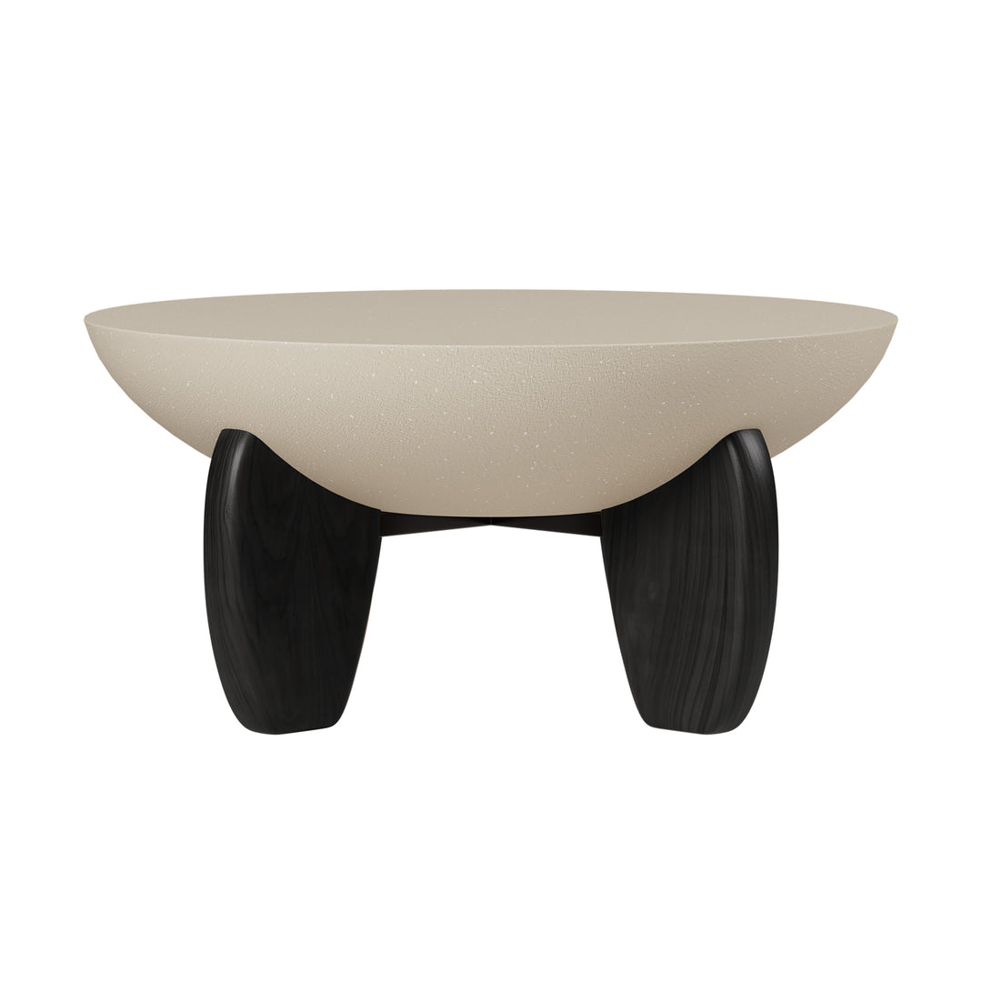 Curva Round Small Modern Beige & Black Coffee Table Concrete & Wood Accent Table