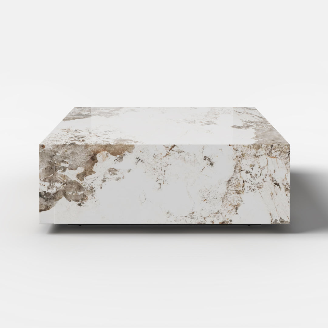 39" Square Sintered Stone Block Coffee Table With Storage Modern Off White Living Room Table