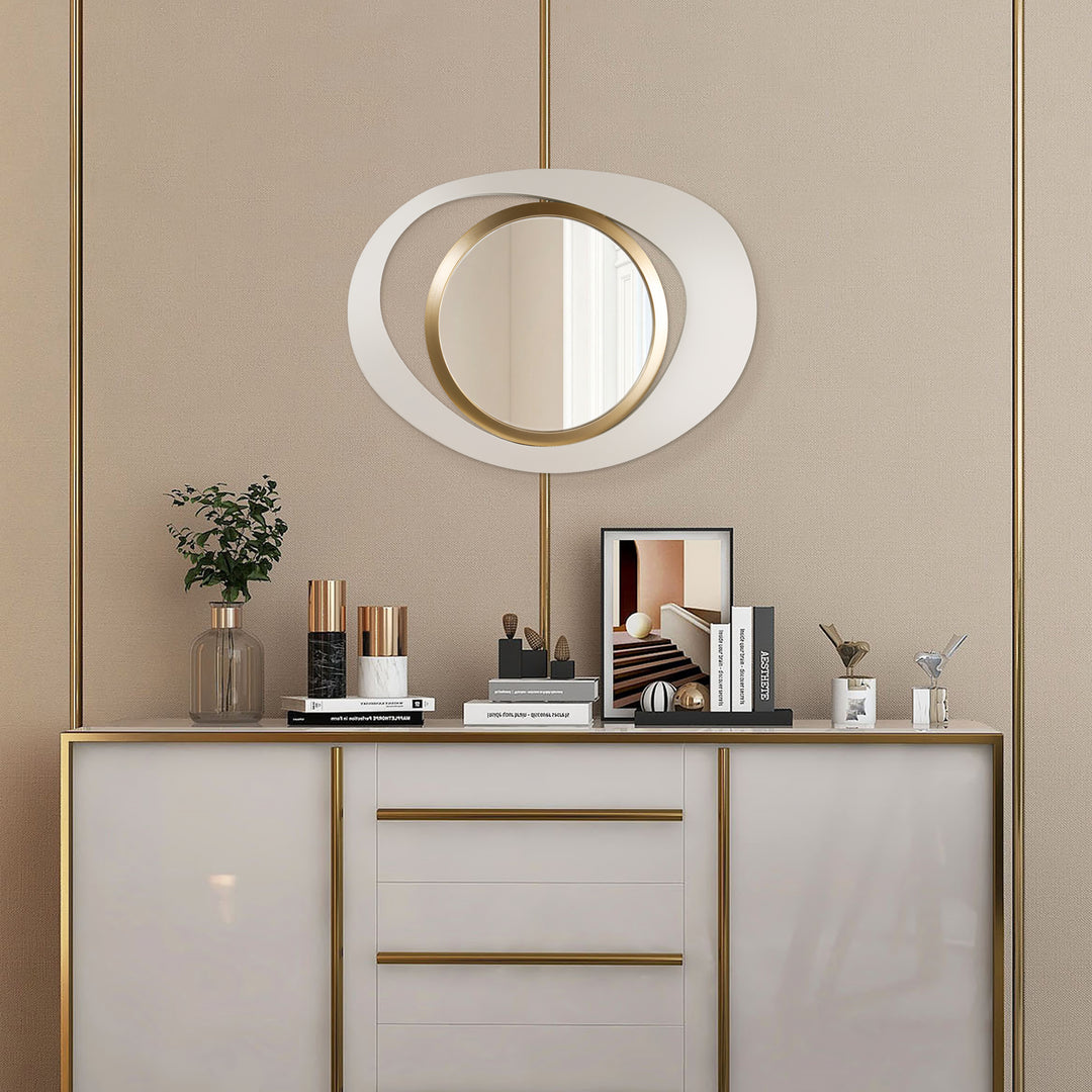 Modern White & Gold Abstract Geometry Wall Mirror Decor Living Room Bedroom