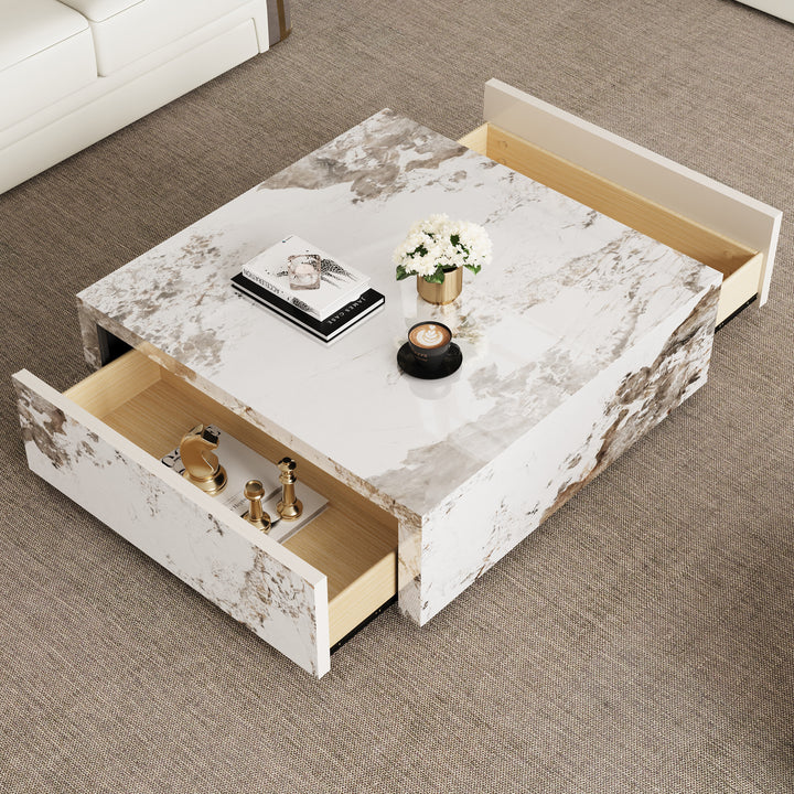 39" Square Sintered Stone Block Coffee Table With Storage Modern Off White Living Room Table