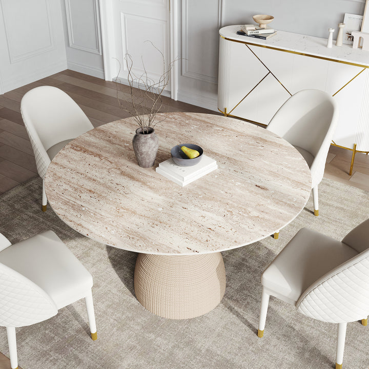 Round Dining Table Sintered Stone Top Modern in Beige