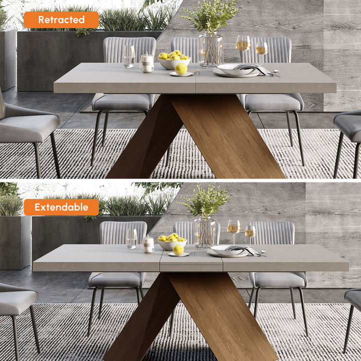 63"-79" Rectangle Dining Table Extendable Wood for 8 Person Farmhouse Style Gray Dining Room Table