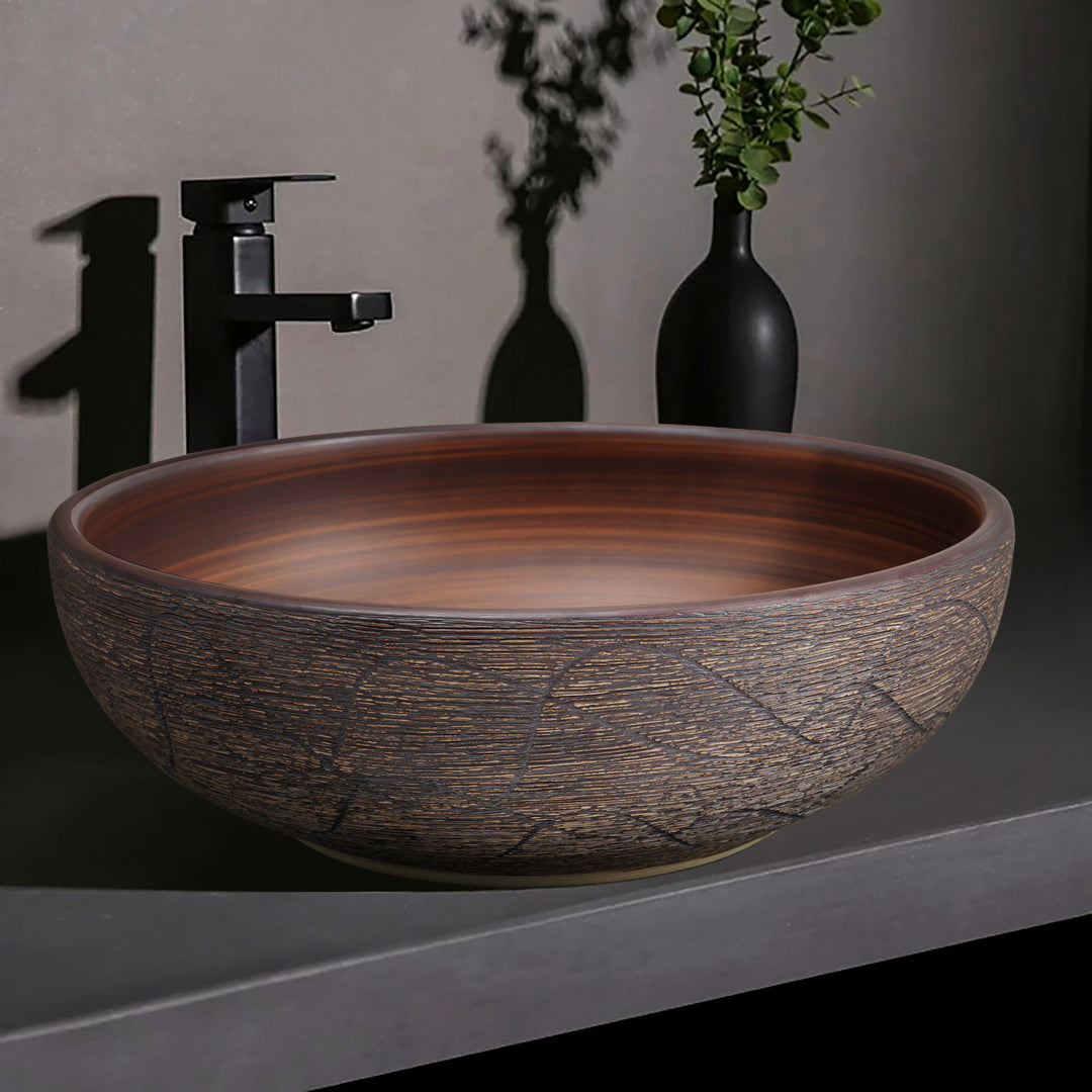 400mm Ceramic Round Bathroom Countertop Basin Retro Washbasin