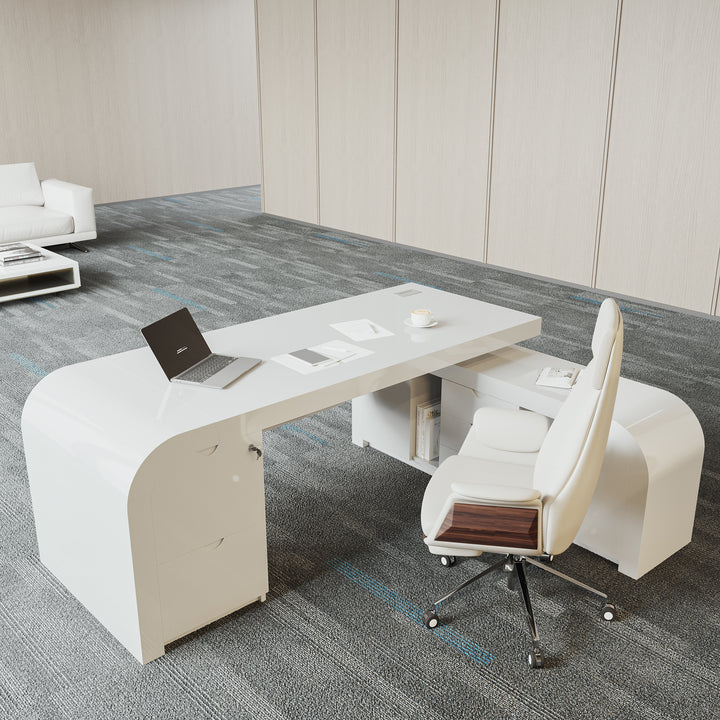 Chicent White L-shaped Modern Executive Desk with Ample Storage Right Hand Office Furniture (1600mm)