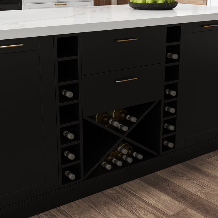 72'' Marble Kitchen lsland Faux Marble with Wine Storage Black Modern Large Kitchen Cabinet