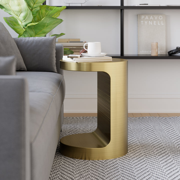 Modern C Shaped Round Small Side Table Gold Cocktail Table For Living Room