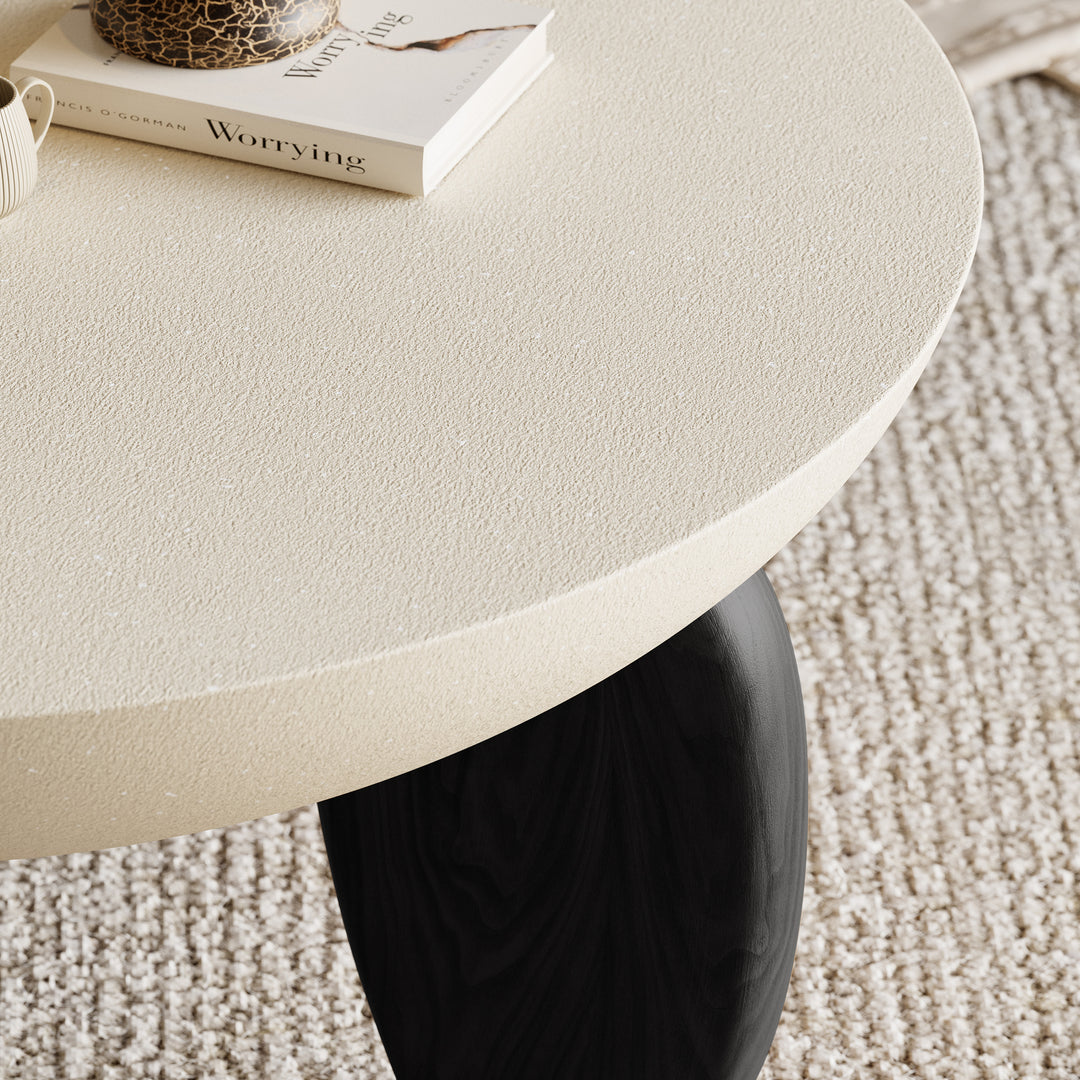 Curva Round Small Modern Beige & Black Coffee Table Concrete & Wood Accent Table