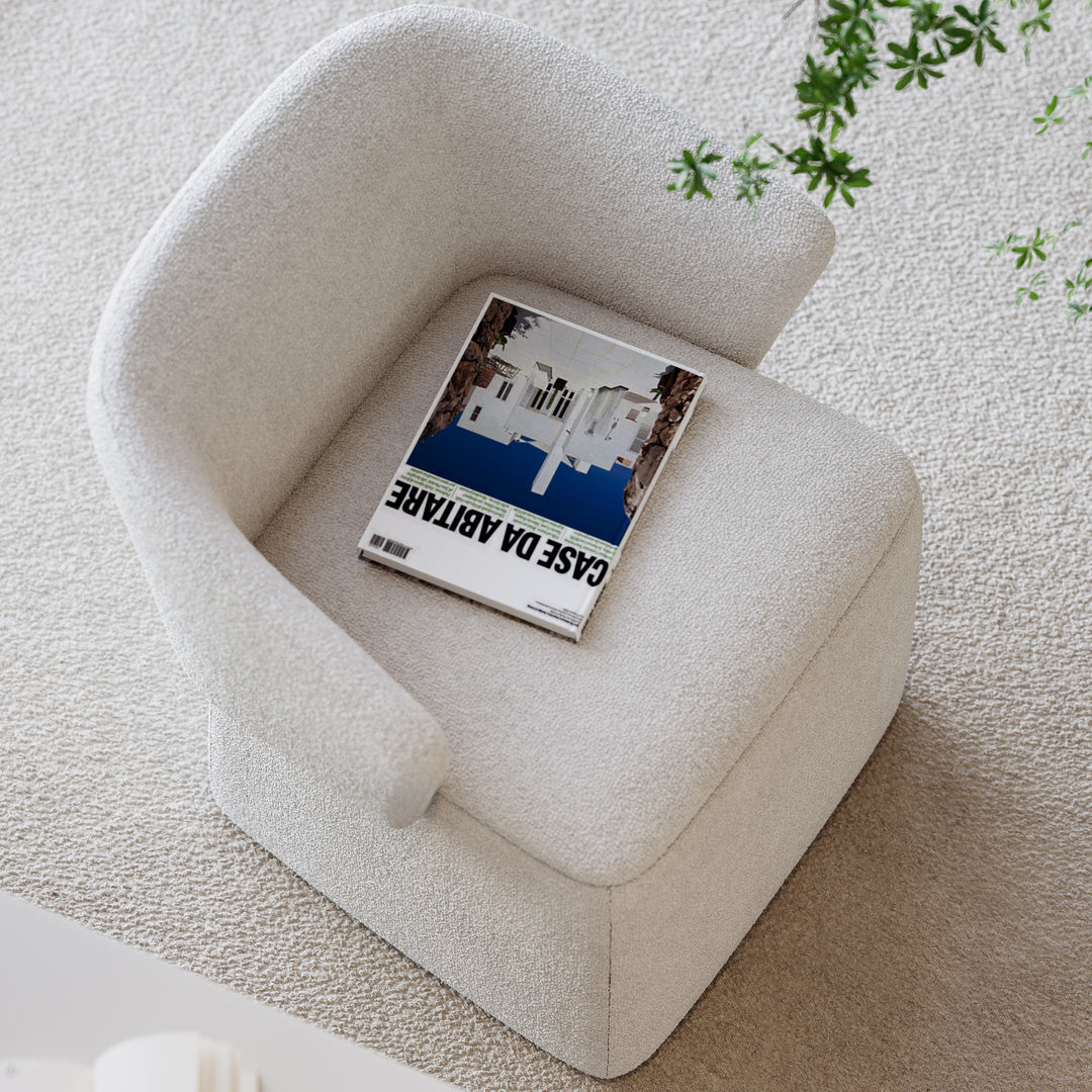 Modern White Boucle Vanity Stool with Storage