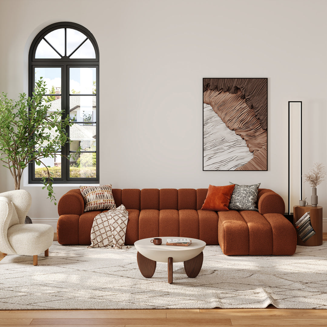 3000mm Channeled 3-Piece Boucle Sectional L-Shaped Sofa with Chaise