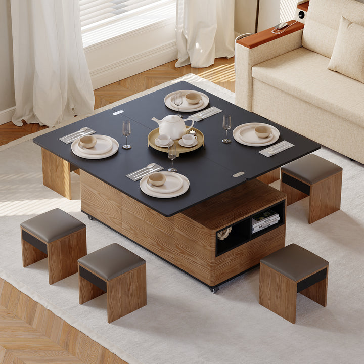 Homary Modern Lift Top Coffee Table Multi Functional Table with 3 Drawers in Walnut & Black