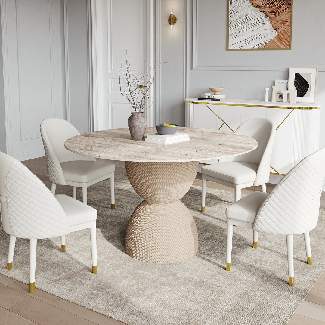 Round Dining Table Sintered Stone Top Modern in Beige