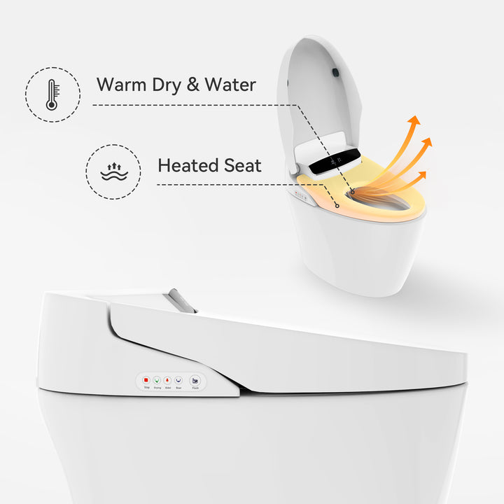 Automatic Smart Bidet Toilet with Auto Open/Close Lid White Horizontal Outlet Horizontal