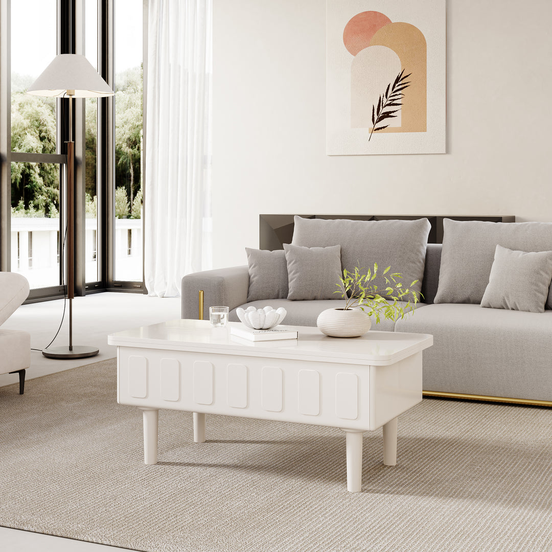 Lift Top White Coffee Table with Storage Square Modern Cocktail Table