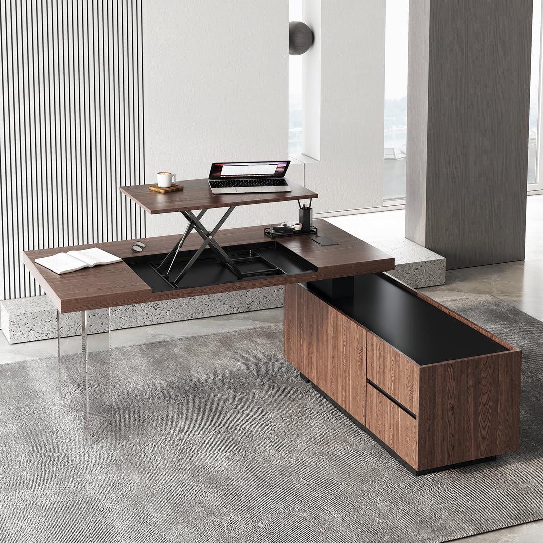 L Shaped Executive Office Desk Standing Desktop with Side Cabinet and lifter Desktop Right Hand(1815mm)