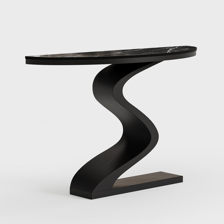 Curved Console Table with Sintered Stone Top Half Moon Shape Entryway Furniture in Black (1000mm Wide)