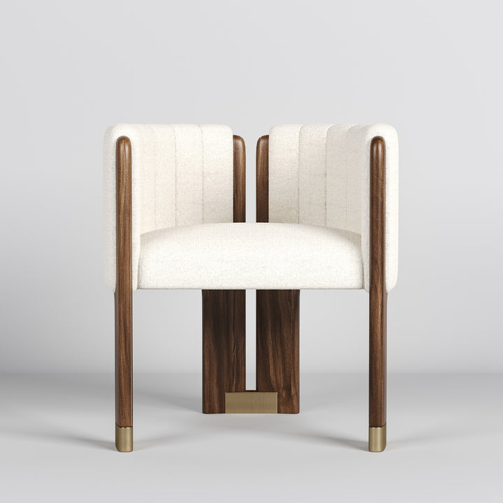 Modern Wood Accent Chair White Boucle Upholstered Arm Chair