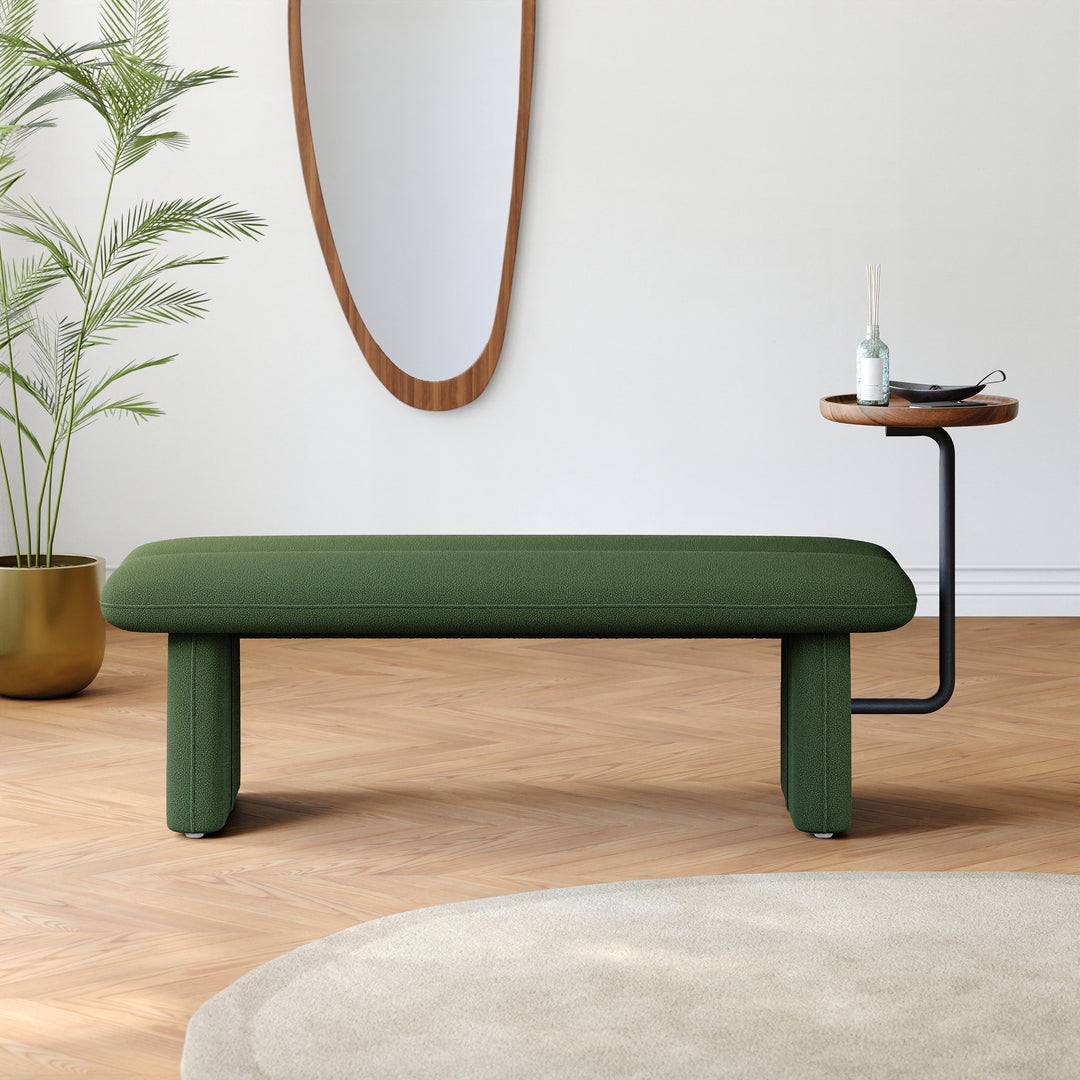 1370mm Modern Green & Teak Entryway Bench Upholstered Bench with Tray