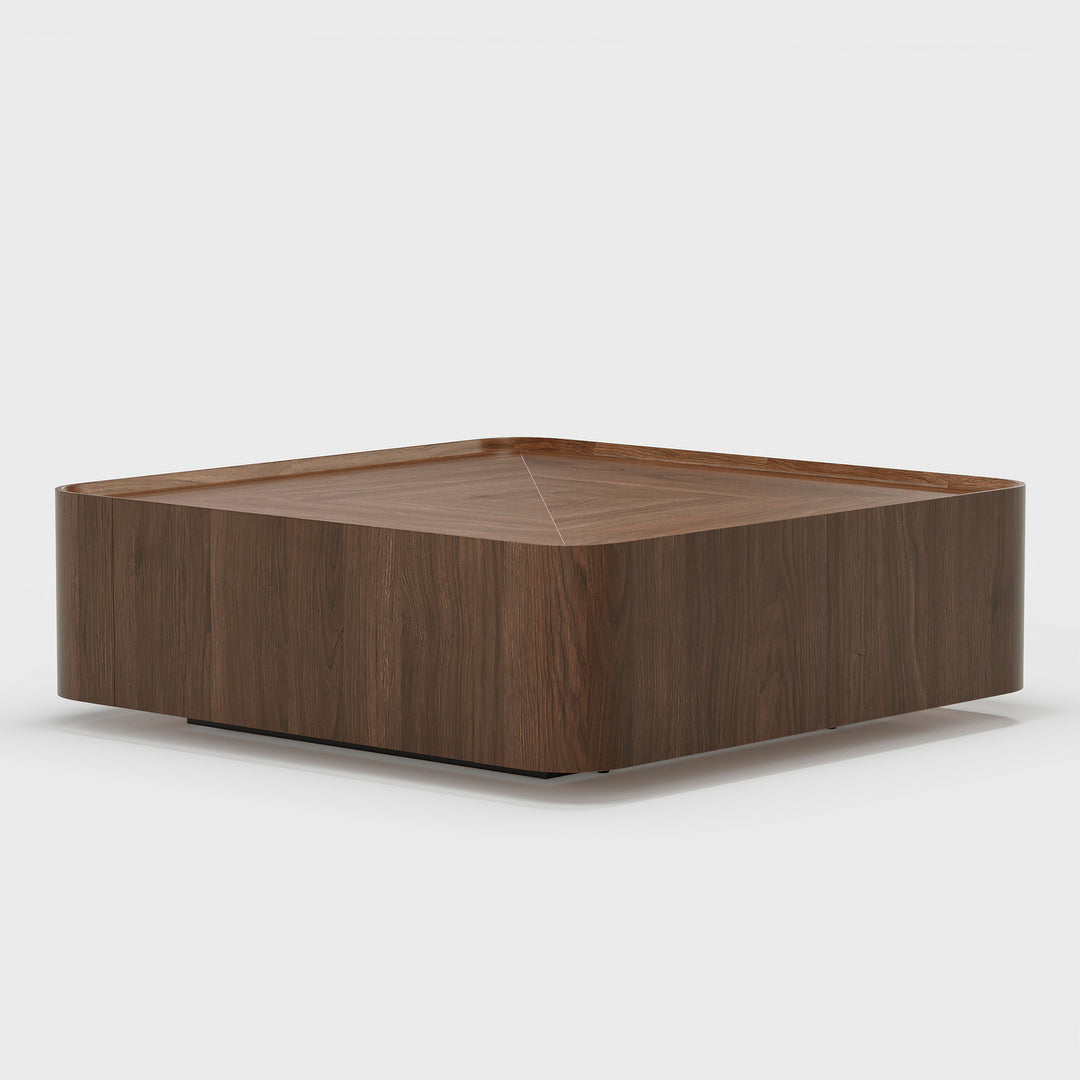 35" Walnut Square Coffee Table with Storage Mid-Century Modern Block Living Room Table