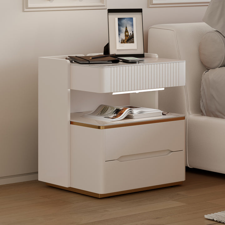 Modern Smart Nightstand with Wireless Charger & Sensor Light & Bluetooth Speakers Sintered Stone Bedisde Table